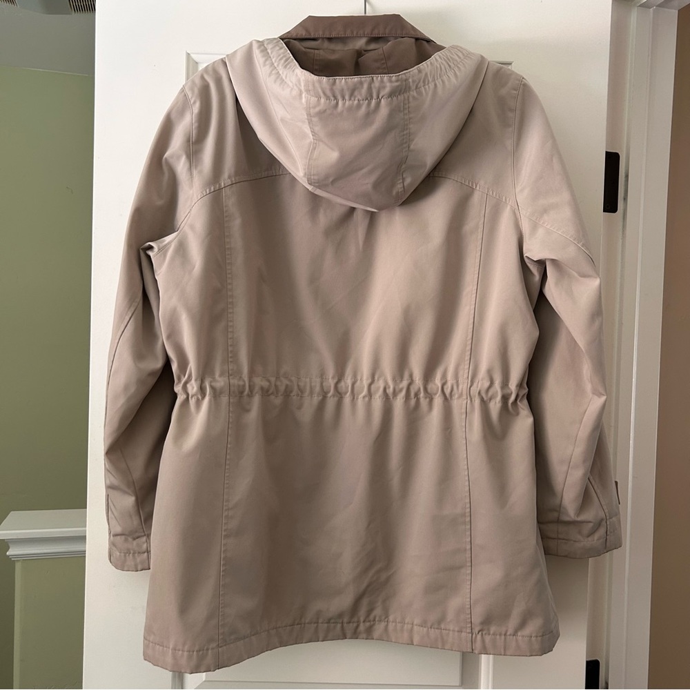 Vintage Y2K Liz Claiborne Beige Jacket Coat Detachable Hood Size Large - Picture 3 of 16